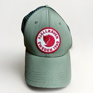 Fjallraven Hat Cap Adult S/M Green/Red Patch Logo Baseball Trucker Hiking Gorp